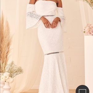 Lulu’s Our Favorite Song White Embroidered Lace Off-The-Shoulder Dress